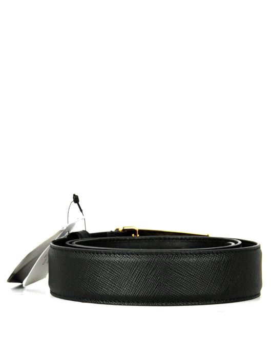 Prada Black/ Gold Saffiano Leather Belt sz 85/ 34"