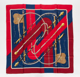 Hermes Clic Clac Red Blue Silk Scarf
