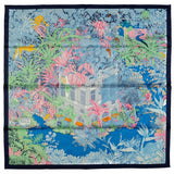 Hermes Blue Tropical Garden Silk Scarf