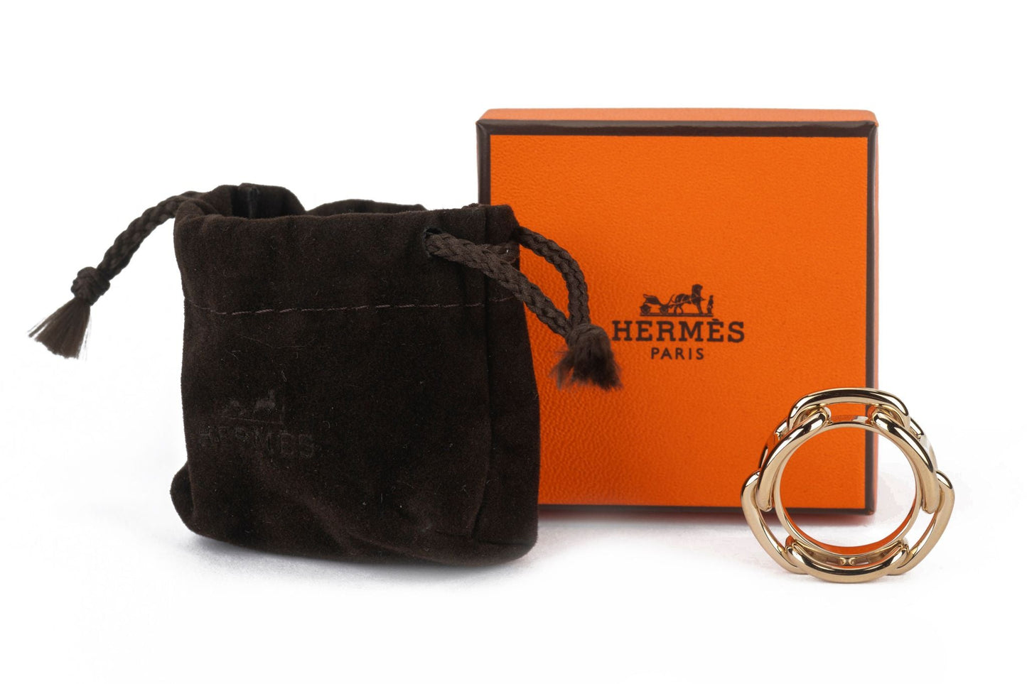 Hermes New Gold Chain d'Ancre Scarf Ring