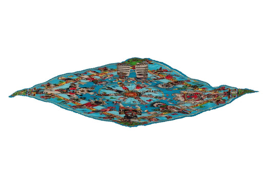 Hermes Turquoise Pleated Kachinas Scarf