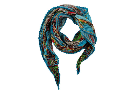 Hermes Turquoise Pleated Kachinas Scarf
