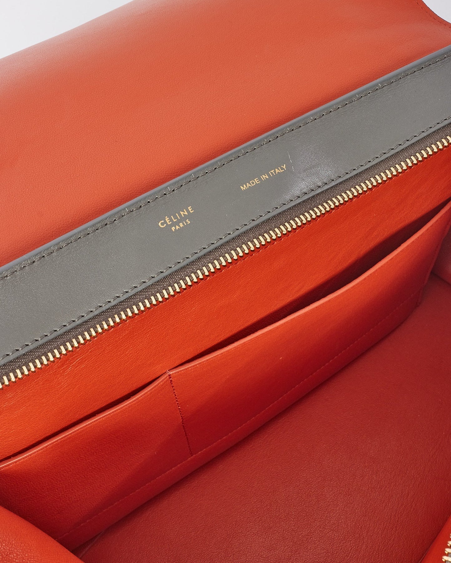 Celine Grey Orange Black Leather & Suede Trapeze Bag