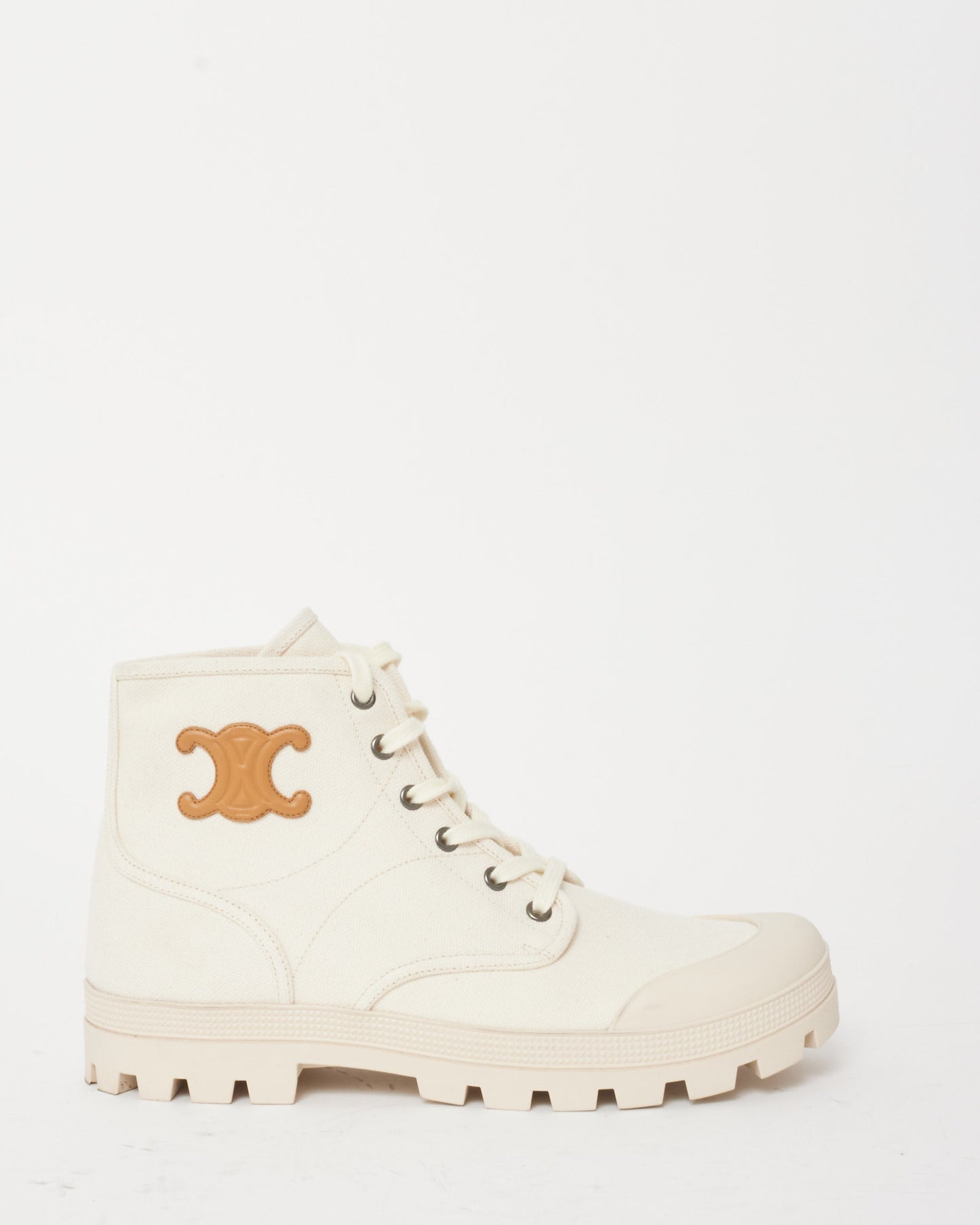Celine Cream Canvas & Brown Triomphe Logo Patapans Boots - 41