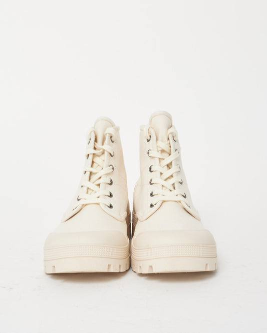 Celine Cream Canvas & Brown Triomphe Logo Patapans Boots - 41
