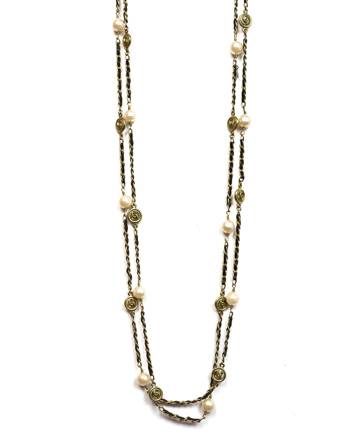 Chanel   '94 Leather Woven Chain Link 82" Necklace