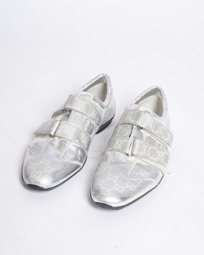 Gucci GG silver canvas and leather velcro sneakers