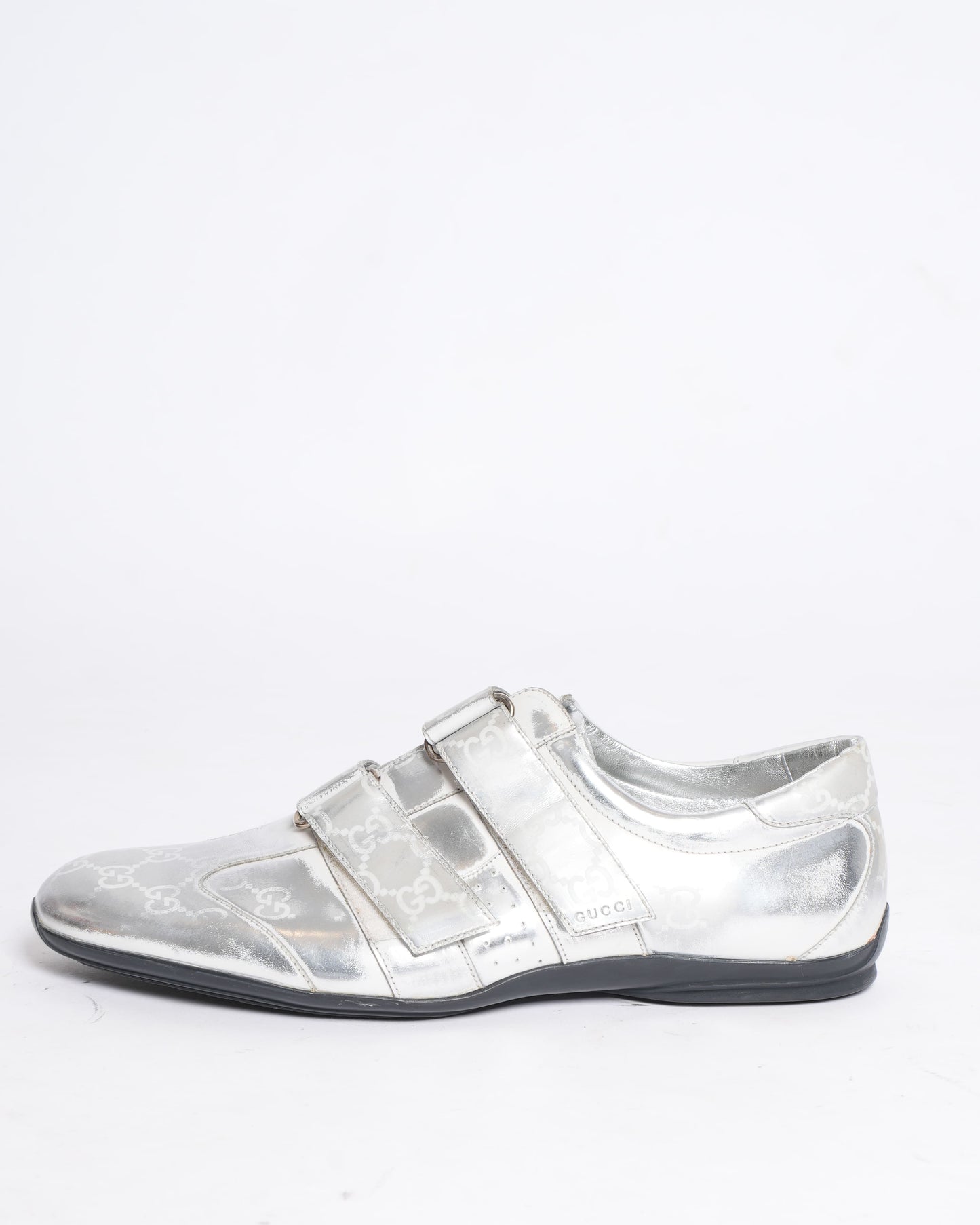 Gucci GG silver canvas and leather velcro sneakers