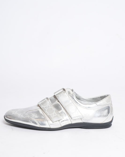 Gucci GG silver canvas and leather velcro sneakers