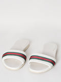 Gucci White Guccissiam Leather Web Flat Slide Sandals