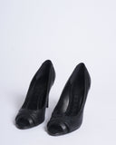 New Burberry black leather brogue peep toe pumps