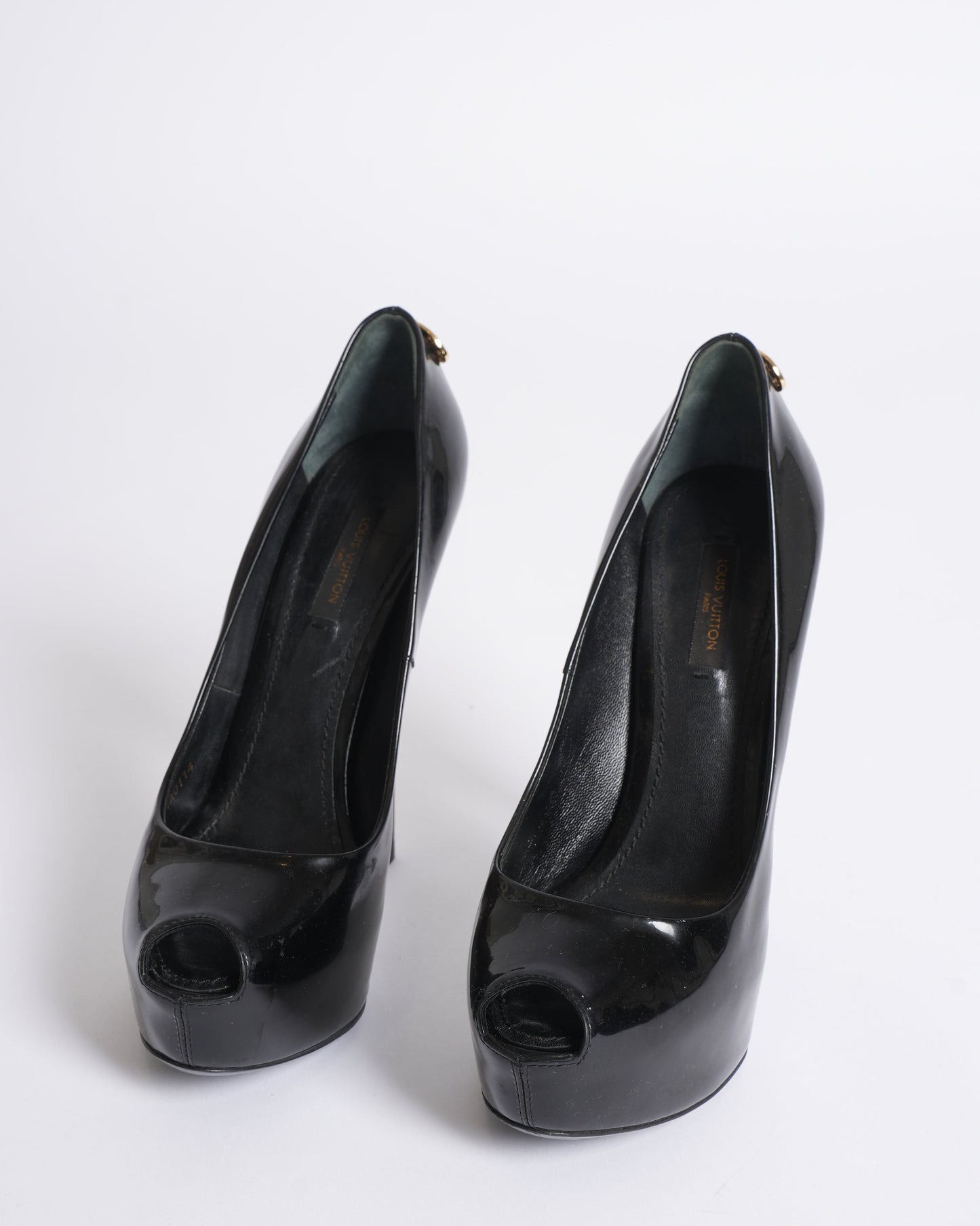 Louis Vuitton Oh Really Black Patent Leather Peep-Toe Heels