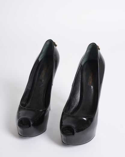 Louis Vuitton Oh Really Black Patent Leather Peep-Toe Heels