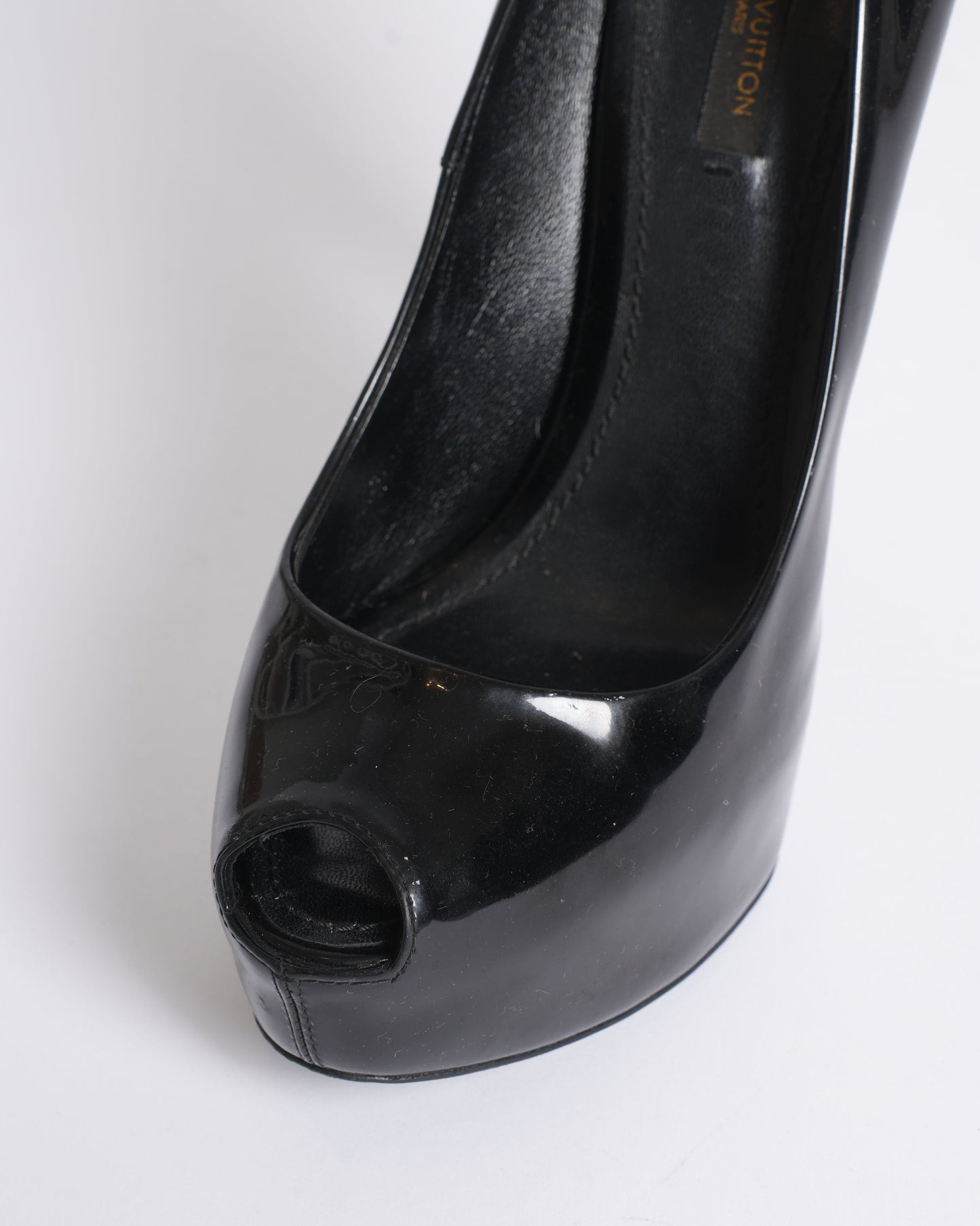 Louis Vuitton Oh Really Black Patent Leather Peep-Toe Heels