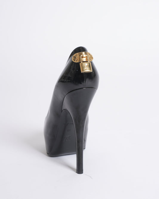 Louis Vuitton Oh Really Black Patent Leather Peep-Toe Heels