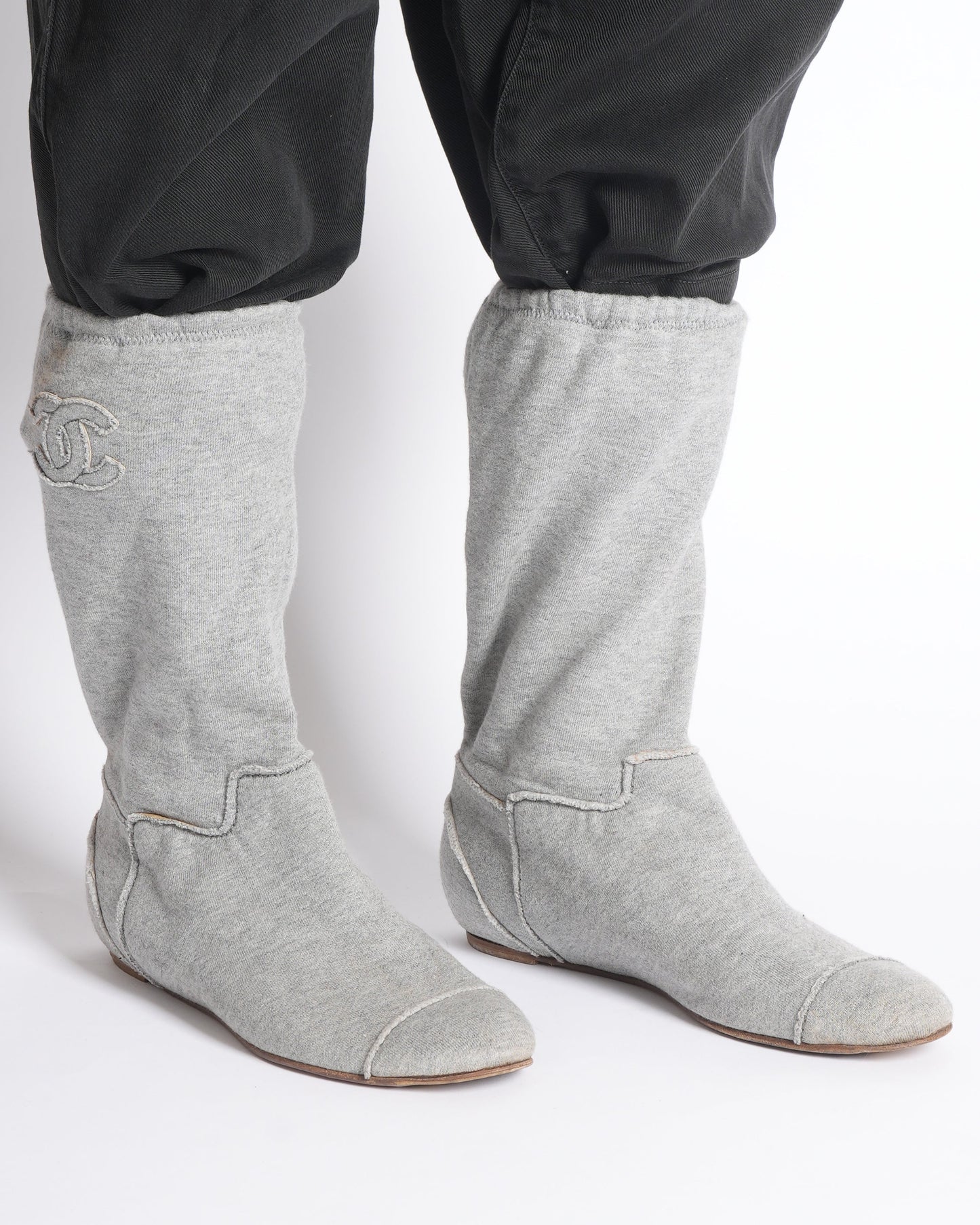 Chanel Cloth Ankle Boots In Grey