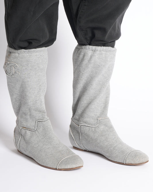 Chanel Cloth Ankle Boots In Grey