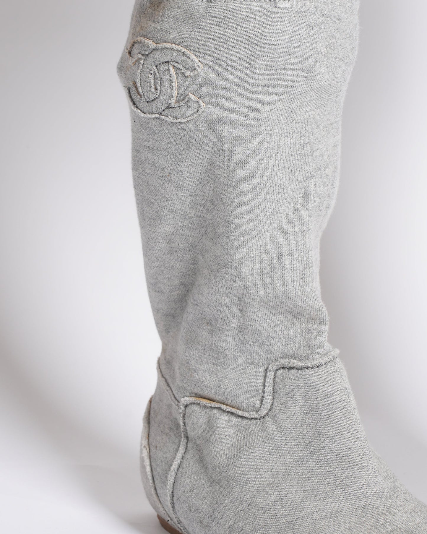 Chanel Cloth Ankle Boots In Grey