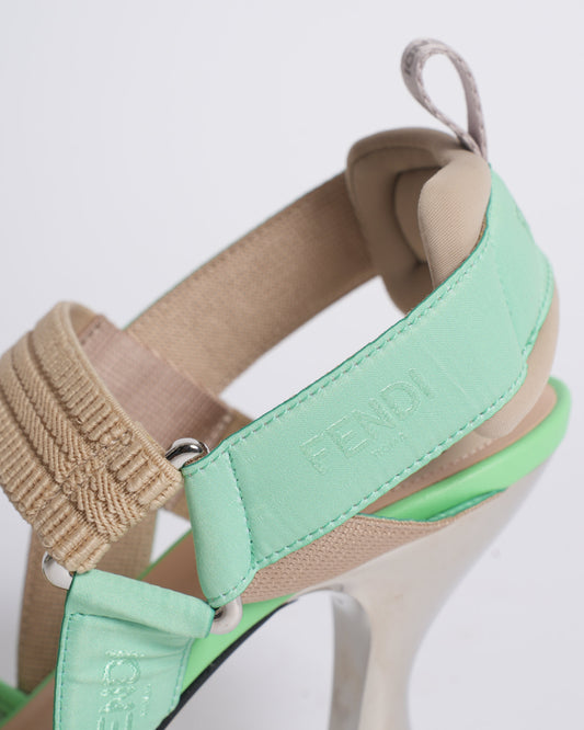 New Fendi colibri matcha green FF mesh slingback