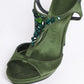 New Burberry Satin Heels in Green with Diamanté