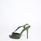 New Burberry Satin Heels in Green with Diamanté