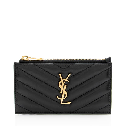 Saint Laurent Matelasse Lambskin Monogram Fragments Zipper Card Case