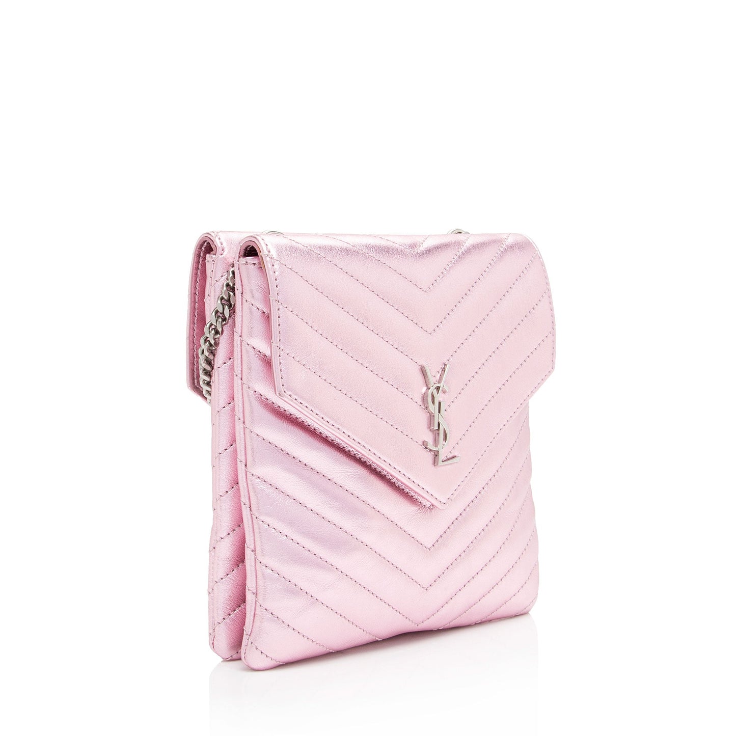 Saint Laurent Metallic Matelasse Lambskin Monogram Small Double Flap Bag (SHF-IdIvhA)