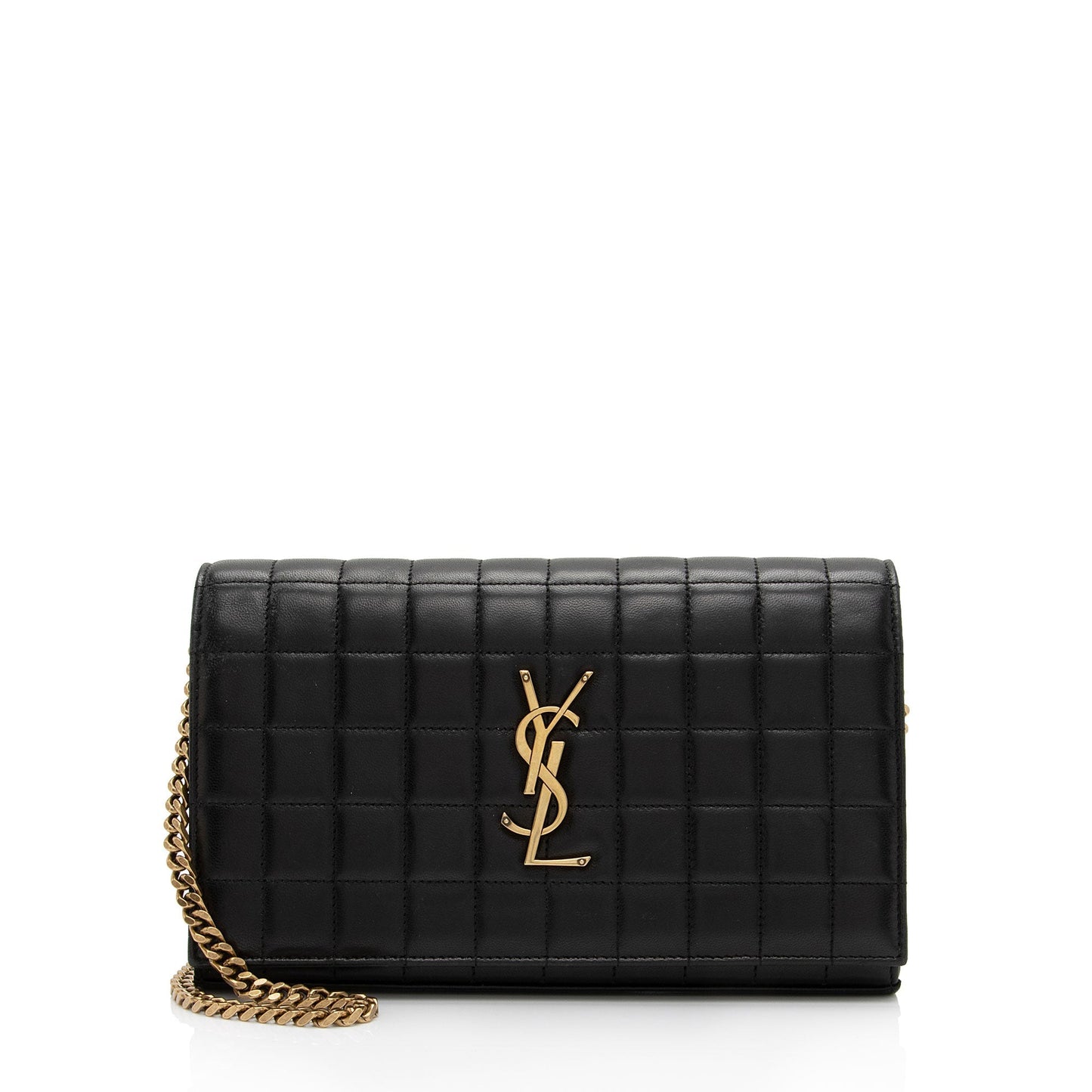 Saint Laurent Quilted Lambskin Monogram Cassandre Chain Wallet (SHF-4bOtX7)
