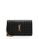 Saint Laurent Quilted Lambskin Monogram Cassandre Chain Wallet (SHF-4bOtX7)
