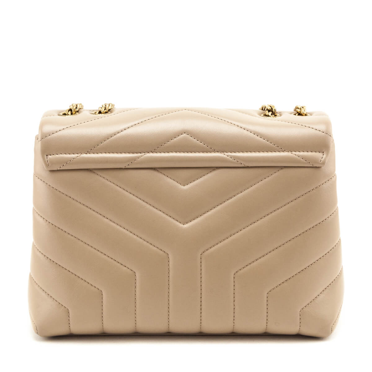 Saint Laurent Beige Calfskin Y Quilted Monogram Small Loulou Chain Satchel