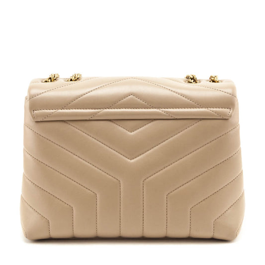 Saint Laurent Beige Calfskin Y Quilted Monogram Small Loulou Chain Satchel
