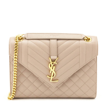 Saint Laurent Beige Grain De Poudre Mixed Matelasse Triquilt Medium Monogram Satchel
