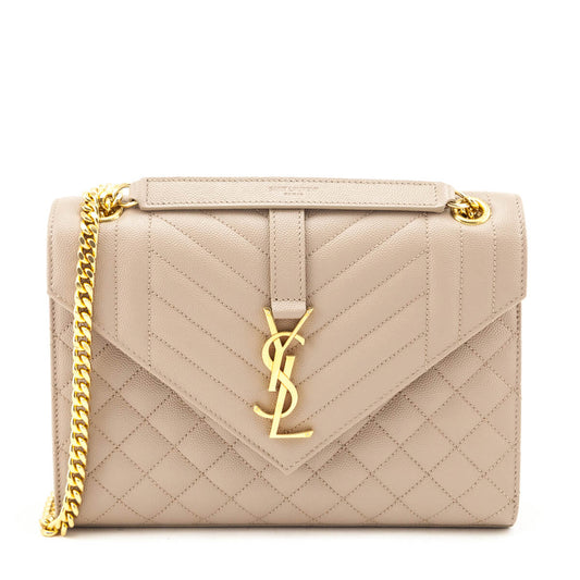 Saint Laurent Beige Grain De Poudre Mixed Matelasse Triquilt Medium Monogram Satchel