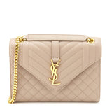 Saint Laurent Beige Grain De Poudre Mixed Matelasse Triquilt Medium Monogram Satchel