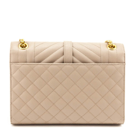 Saint Laurent Beige Grain De Poudre Mixed Matelasse Triquilt Medium Monogram Satchel