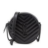 Saint Laurent Black Calfskin Matelasse Chevron Round Vinyle Camera Bag