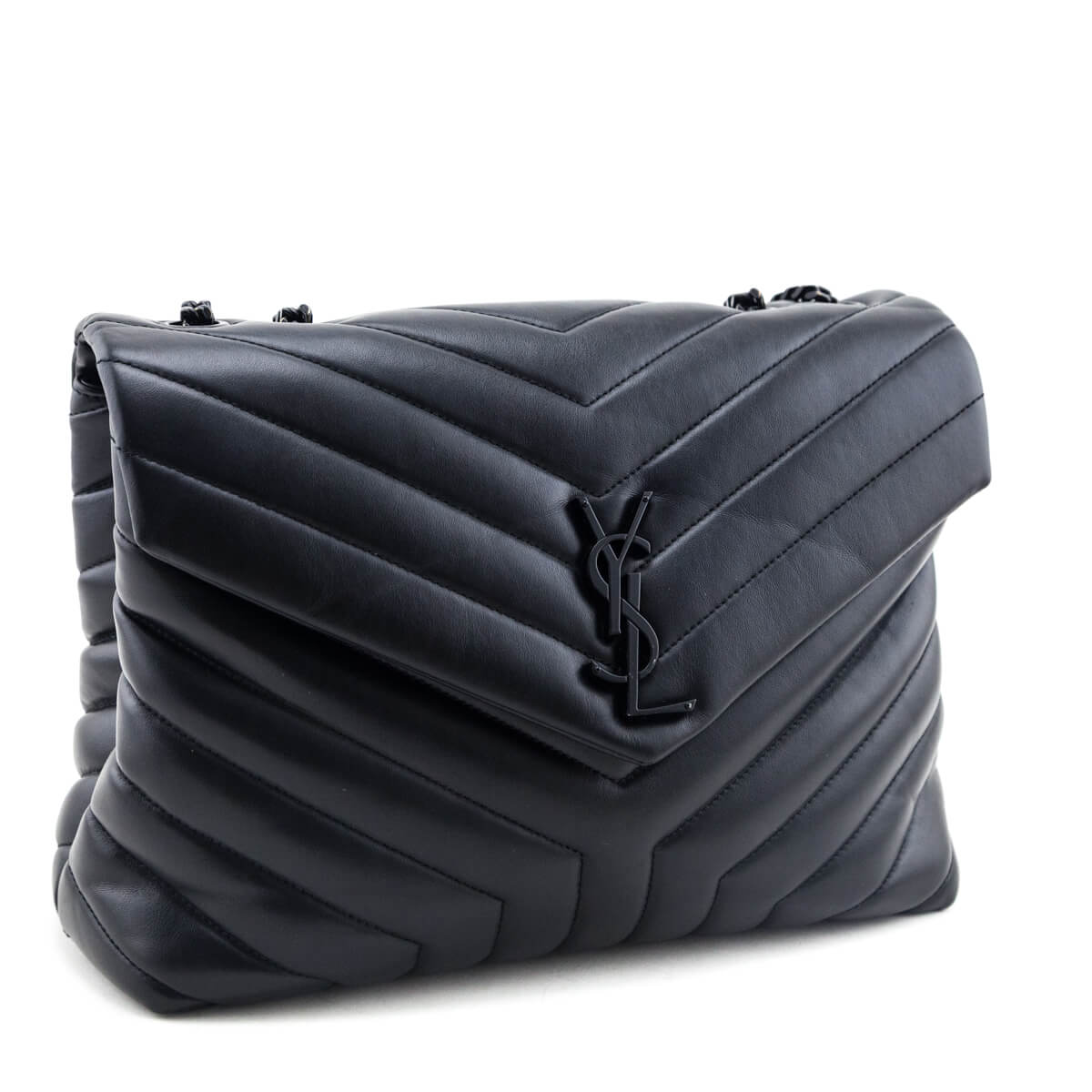 Saint Laurent Black Calfskin Y Quilted Monogram Medium Loulou Chain Satchel