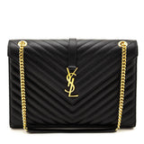Saint Laurent Black Grain De Poudre Matelasse Chevron Large Monogram Satchel