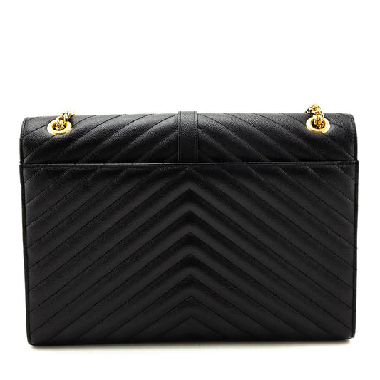 Saint Laurent Black Grain De Poudre Matelasse Chevron Large Monogram Satchel