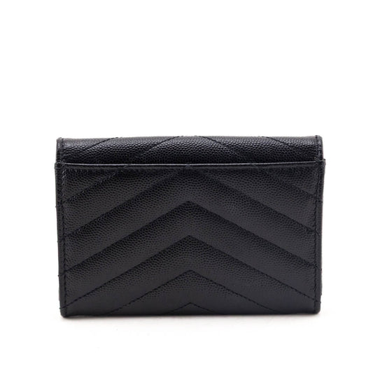 Saint Laurent Black Grain De Poudre Matelasse Chevron Small Monochrome Monogram Envelope Wallet