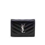 Saint Laurent Black Grain De Poudre Monogram Card Case