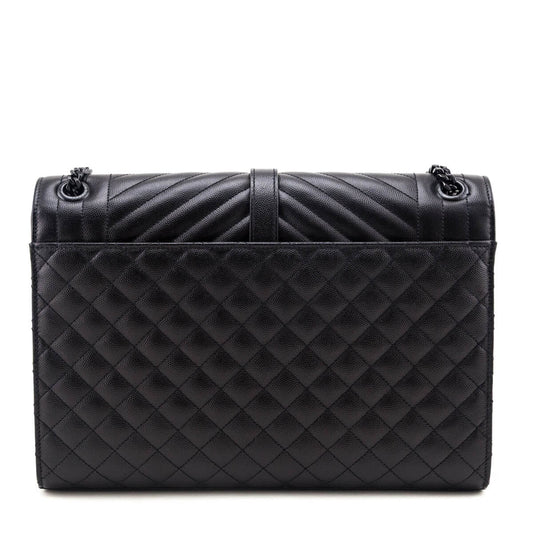 Saint Laurent Black Grain de Poudre Mixed Matelasse Triquilt Large Monogram Satchel