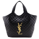 Saint Laurent Black Lambskin Quilted Maxi Icare Shopping Tote