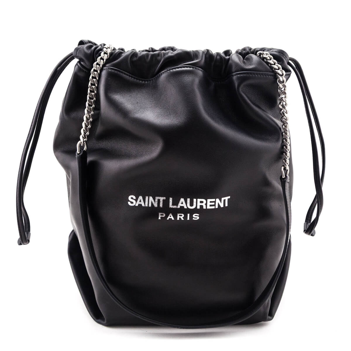 Saint Laurent Black Lambskin Teddy Drawstring Bag