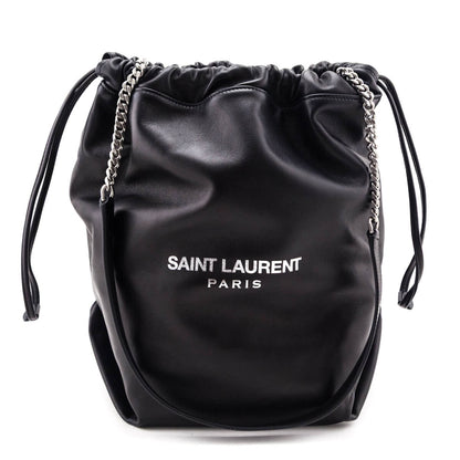 Saint Laurent Black Lambskin Teddy Drawstring Bag