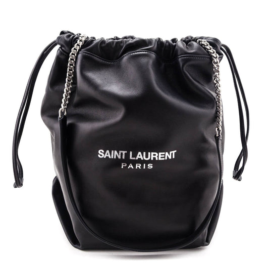Saint Laurent Black Lambskin Teddy Drawstring Bag