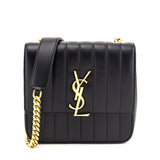 Saint Laurent Black Lambskin Vertical Matelasse Medium Vicky Bag