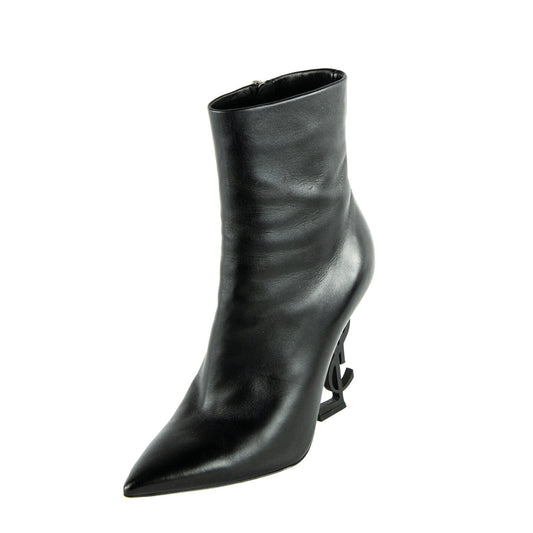 Saint Laurent Black Leather Opyum Ankle Boots Size US 6 | EU 36