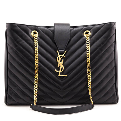 Saint Laurent Black Matelasse Chevron Large Shopping Bag