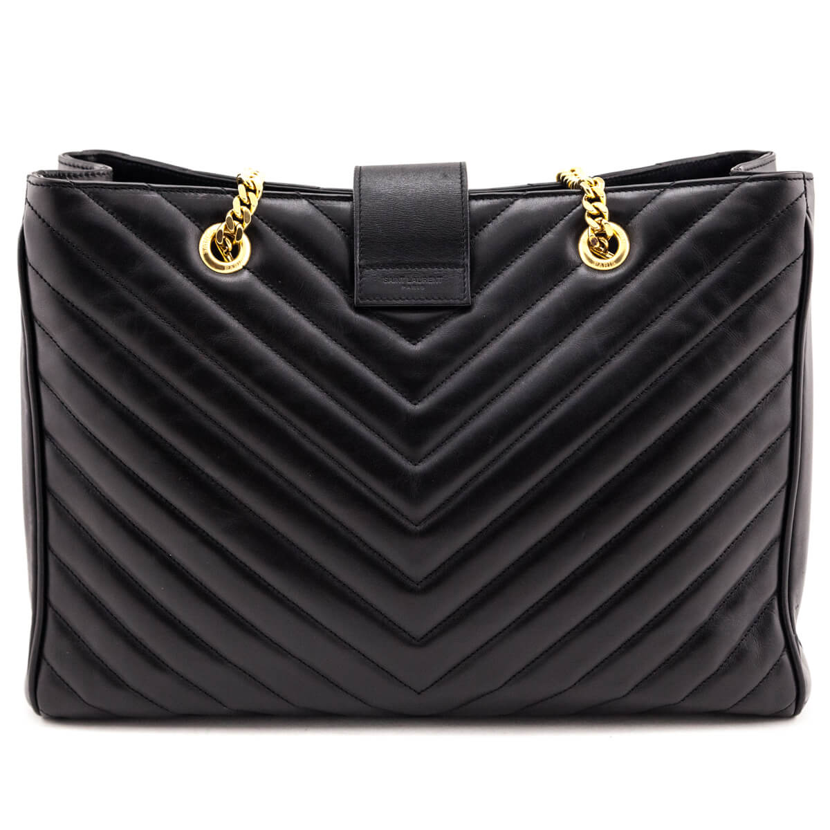 Saint Laurent Black Matelasse Chevron Large Shopping Bag
